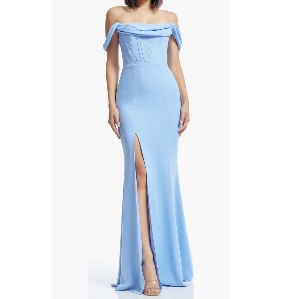Dress The Population Light Blue Off-Shoulder Maxi Dress